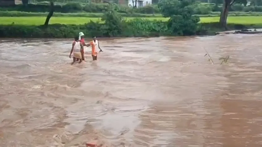 जिंदगी से खिलवाड़! उफनती नदी के बीच पुल पार करते लोगों का वीडियो वायर