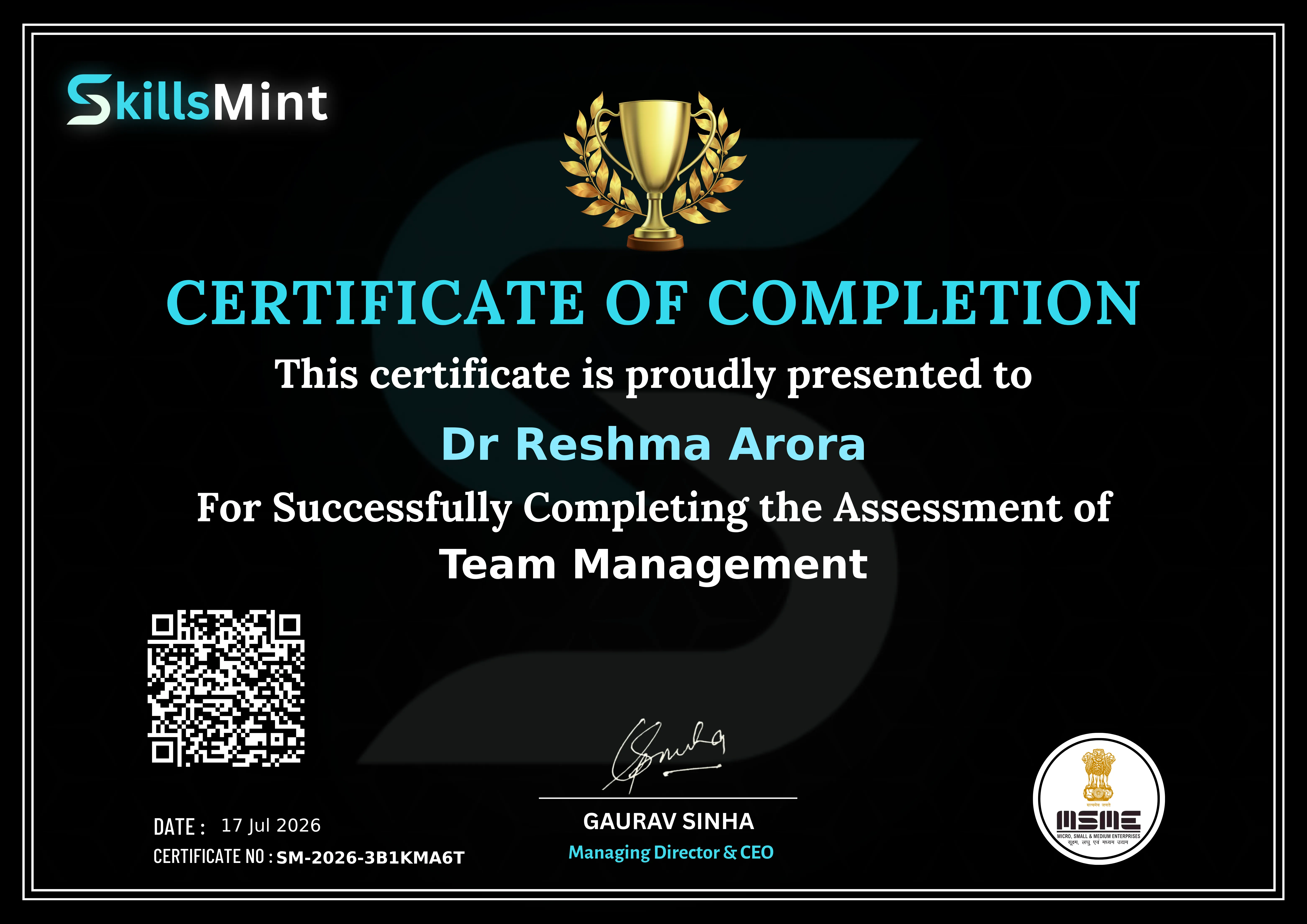 Team Management, Corporate Law for Senior, Director and Consultancy levels and Project Management; IIM L Alumuni