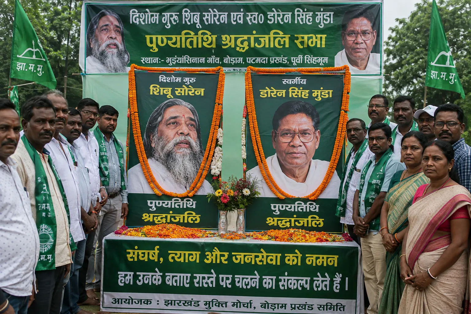 जमशेदपुर पटमदा में झामुमो ने शिबू सोरेन और डोरेन सिंह मुंडा की पुण्यतिथि पर श्रद्धांजलि सभा