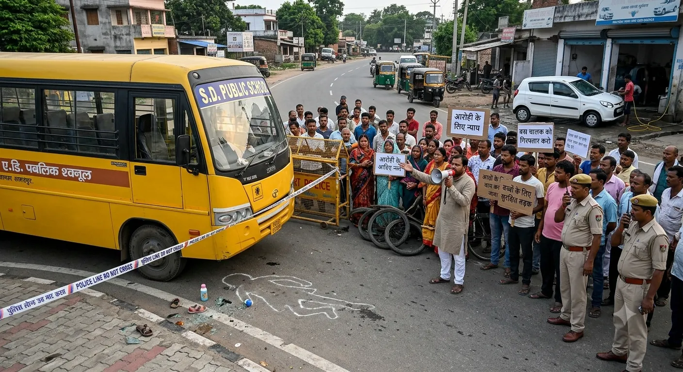 जमशेदपुर : गोविंदपुर में स्कूल बस की चपेट में 7 साल की बच्ची की मौत, कई लोग घायल