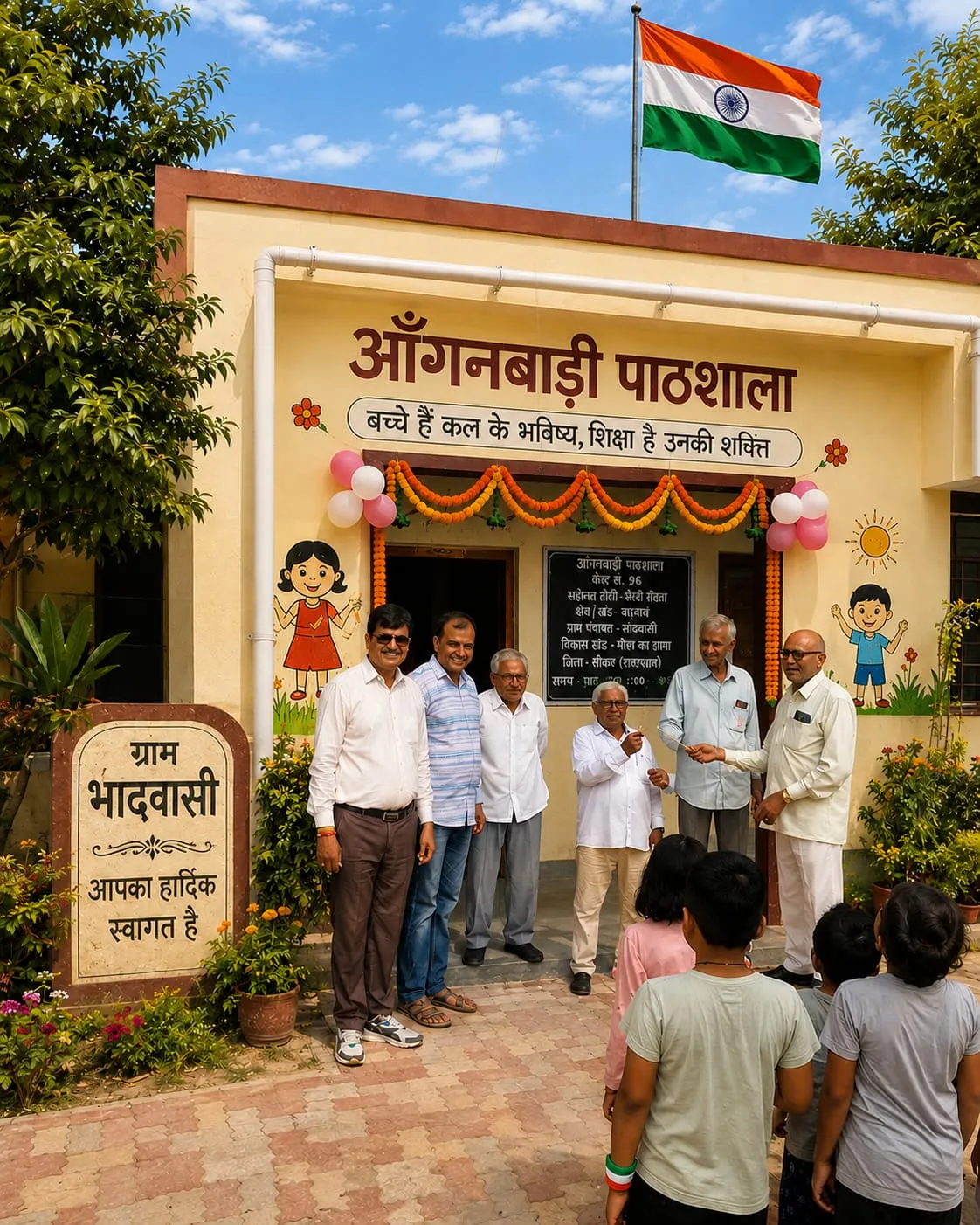 भादवासी में आंगनबाड़ी पाठशाला में धूमधाम से मनाया स्वतंत्रता दिवस