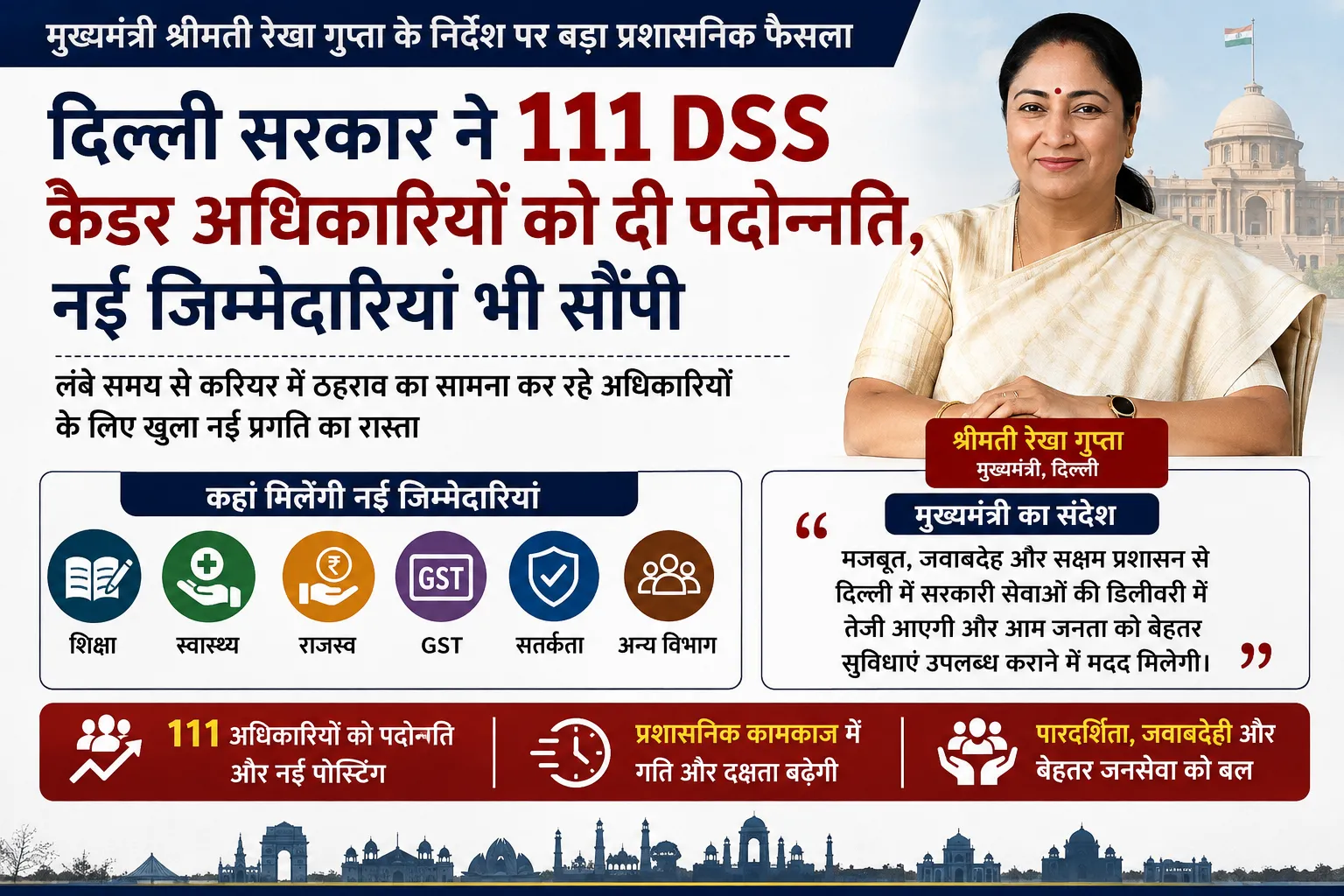 दिल्ली सरकार ने 111 DSS कैडर अधिकारियों को दी पदोन्नति, नई जिम्मेदारियां भी सौंपी