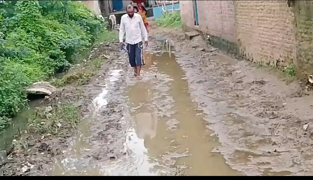 बारिश में दलदल बनी गांव की कच्ची सड़क, कीचड़ और पानी से ग्रामीण बेहाल, जिम्मेदार मौन