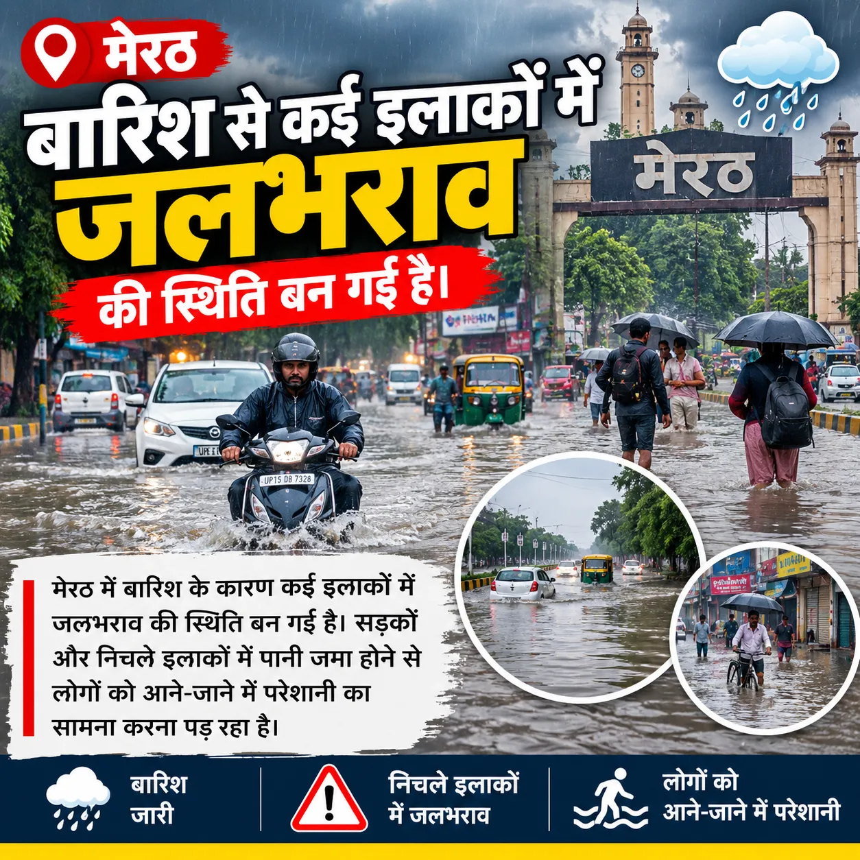 मेरठ में बारिश से कई इलाकों में जलभराव, सड़कों व निचले इलाकों में आवागमन प्रभावि