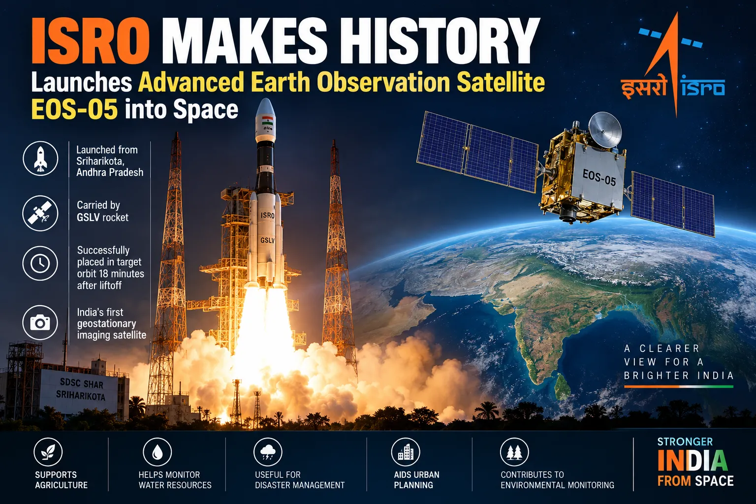 ISRO Makes History: India Launches Advanced Earth Observation Satellite EOS-05 Into Space