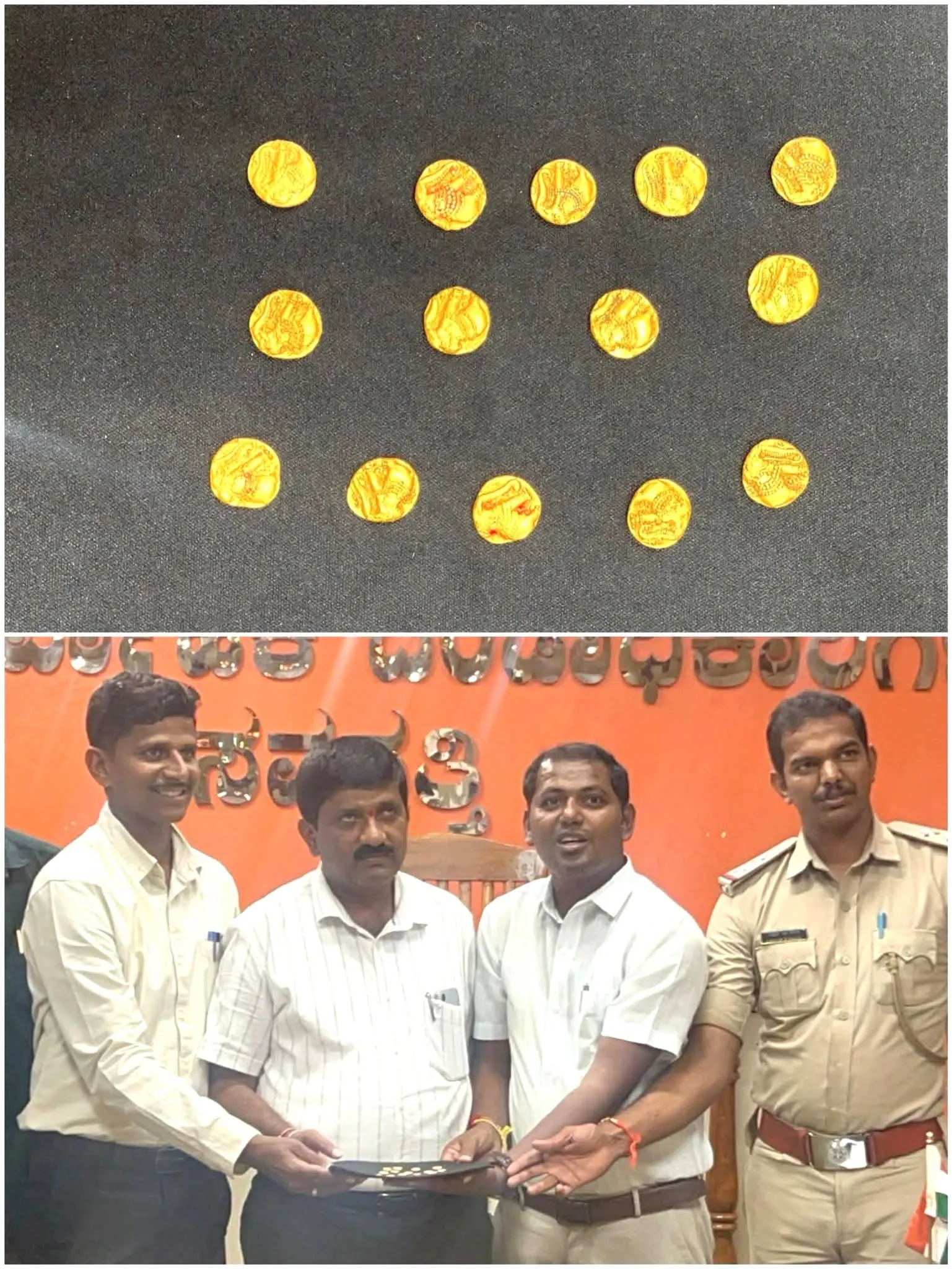 Belgaum VBG Ram Gold treasure from the Ganga era found by laborers*

Gold coins found in Inchal village of Savadatti tal