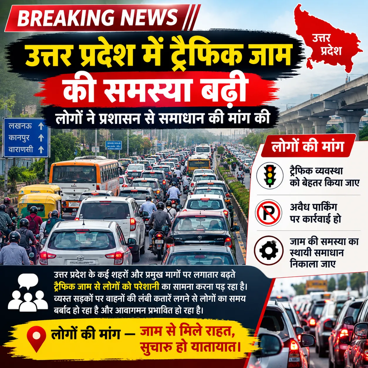 शहर में ट्रैफिक जाम की समस्या बढ़ी, लोगों ने प्रशासन से समाधान की मांग की