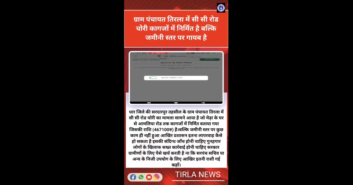 ग्राम पंचायत तिरला में सीसी रोड गायब